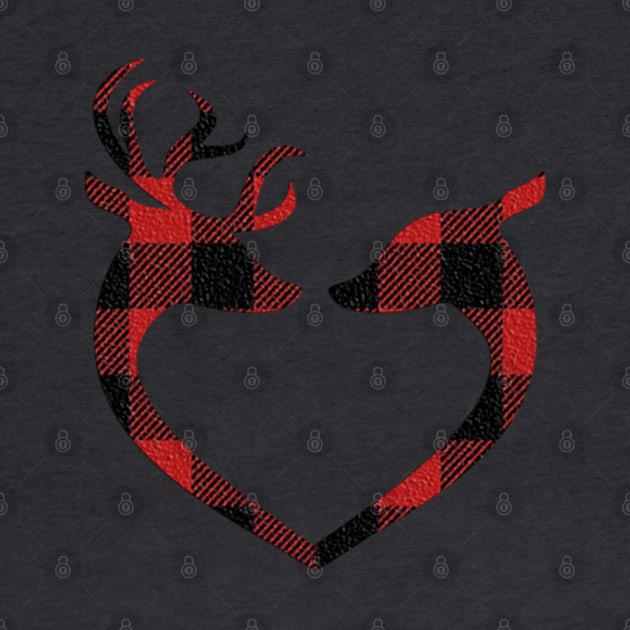 Red Plaid Deer Buck and Doe Heart Winter Gifts: Pillows, Bedding, Mugs & More! by tamdevo1